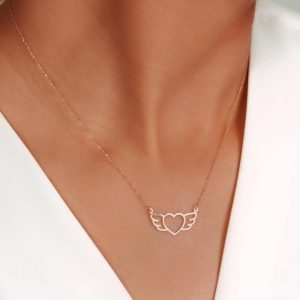 گردنبند طلا زنانه طرح قلب بال‌دار_sg110