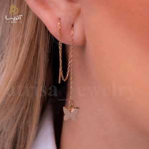 گوشواره بخیه‌ای زنانه با آویز پروانه